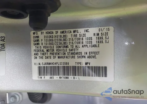 2015 Honda Cr-V Lx from USA, damaged, VIN 5J6RM4H34FL033568